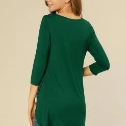 Allegra K Women's 3/4 Sleeve Casual Asymmetric Hem Stretchy Tunic Top