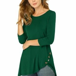 Allegra K Women's 3/4 Sleeve Casual Asymmetric Hem Stretchy Tunic Top