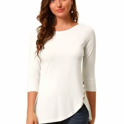 Allegra K Women's 3/4 Sleeve Casual Asymmetric Hem Stretchy Tunic Top