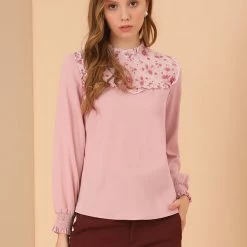 Allegra K Women's Ruffle Neck Long Sleeve Work Floral Print Panel Blouse 12 Allegra K Women's Ruffle Neck Long Sleeve Work Floral Print Panel Blouse