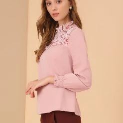 Allegra K Women's Ruffle Neck Long Sleeve Work Floral Print Panel Blouse 13 Allegra K Women's Ruffle Neck Long Sleeve Work Floral Print Panel Blouse