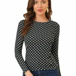 Allegra K Women's Causal Polka Dots Blouse Round Neck Puff Long Sleeve Tops 13 Allegra K Women's Causal Polka Dots Blouse Round Neck Puff Long Sleeve Tops
