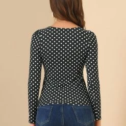 Allegra K Women's Causal Polka Dots Blouse Round Neck Puff Long Sleeve Tops 16 Allegra K Women's Causal Polka Dots Blouse Round Neck Puff Long Sleeve Tops