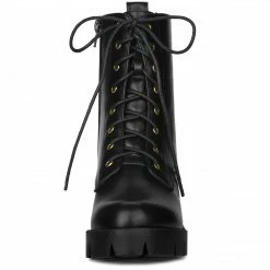 Allegra K Shoes Women's Lace-Up Platform Chunky Heels Combat Boots