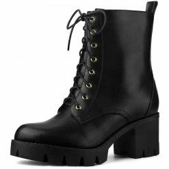 Allegra K Shoes Women's Lace-Up Platform Chunky Heels Combat Boots
