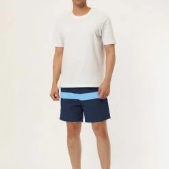 Allegra K Men's Swim Shorts Summer Striped Color Block Drawstring Waist Beach Board Shorts