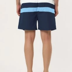 Allegra K Men's Swim Shorts Summer Striped Color Block Drawstring Waist Beach Board Shorts