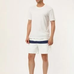 Allegra K Men's Swim Shorts Summer Striped Color Block Drawstring Waist Beach Board Shorts