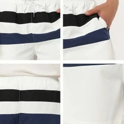 Allegra K Men's Swim Shorts Summer Striped Color Block Drawstring Waist Beach Board Shorts