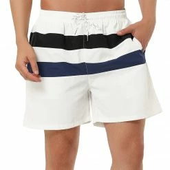 Allegra K Men's Swim Shorts Summer Striped Color Block Drawstring Waist Beach Board Shorts