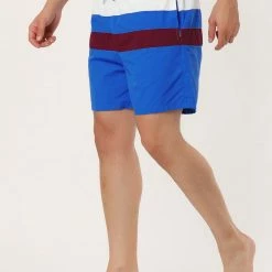 Allegra K Men's Swim Shorts Summer Striped Color Block Drawstring Waist Beach Board Shorts