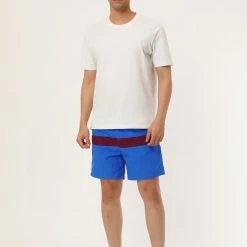 Allegra K Men's Swim Shorts Summer Striped Color Block Drawstring Waist Beach Board Shorts