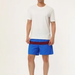 Allegra K Men's Swim Shorts Summer Striped Color Block Drawstring Waist Beach Board Shorts