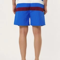 Allegra K Men's Swim Shorts Summer Striped Color Block Drawstring Waist Beach Board Shorts
