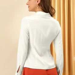 Allegra K Women's Elegant Work Top Button Blouse Peter Pan Collar Shirt