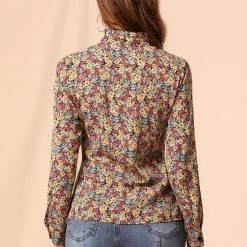 Allegra K Women's Floral Button Up Ruffle Stand Collar Long Sleeve Shirt 60 Allegra K Women's Floral Button Up Ruffle Stand Collar Long Sleeve Shirt