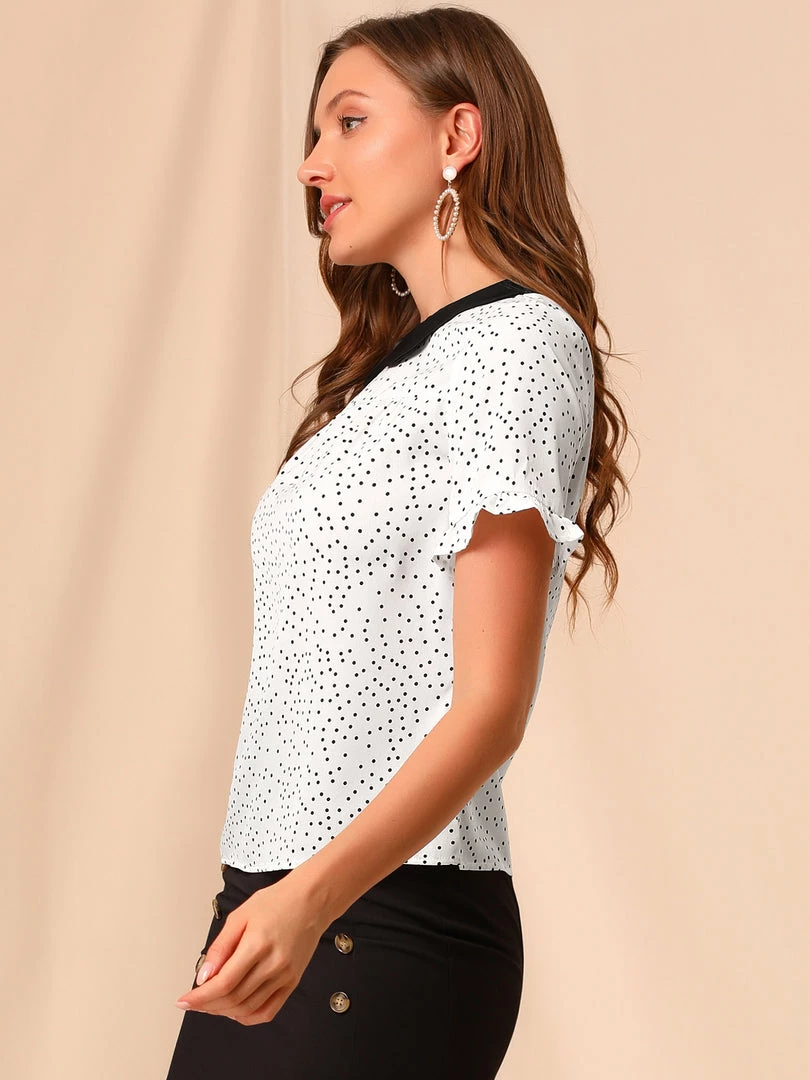 Allegra K Women's Doll Collar Contrast Ruffled Sleeve Polka Dots Blouse 13 Allegra K Women's Doll Collar Contrast Ruffled Sleeve Polka Dots Blouse