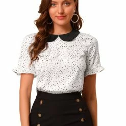 Allegra K Women's Doll Collar Contrast Ruffled Sleeve Polka Dots Blouse 22 Allegra K Women's Doll Collar Contrast Ruffled Sleeve Polka Dots Blouse