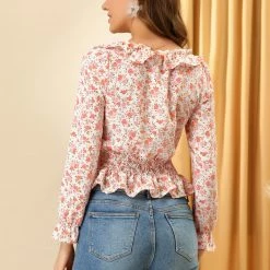 Allegra K Women's Smocked Elegant Ruffle Tie Neck Chiffon Floral Blouse 14 Allegra K Women's Smocked Elegant Ruffle Tie Neck Chiffon Floral Blouse