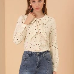Allegra K Women's Peter Pan Collar Blouse Jabot Bow Tie Button Front Shirt 11 Allegra K Women's Peter Pan Collar Blouse Jabot Bow Tie Button Front Shirt