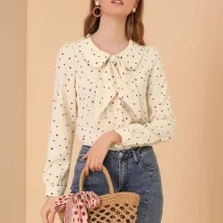 Allegra K Women's Peter Pan Collar Blouse Jabot Bow Tie Button Front Shirt 12 Allegra K Women's Peter Pan Collar Blouse Jabot Bow Tie Button Front Shirt