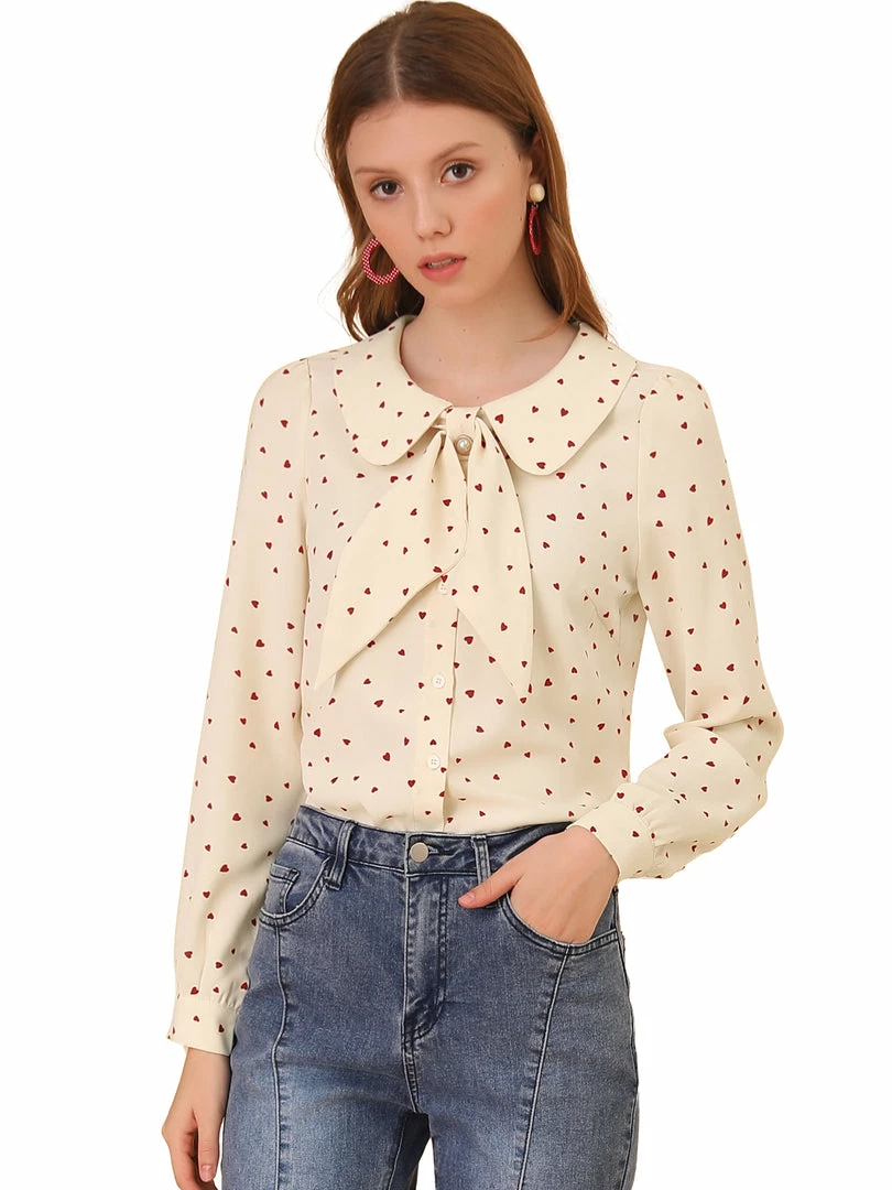 Allegra K Women's Peter Pan Collar Blouse Jabot Bow Tie Button Front Shirt 4 Allegra K Women's Peter Pan Collar Blouse Jabot Bow Tie Button Front Shirt