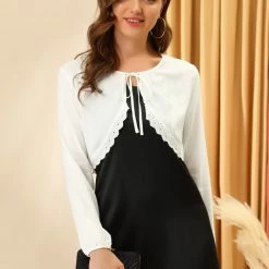 Allegra K Women's Bolero Shrugs Lace Trim Business Office Open Front Crop Cardigan