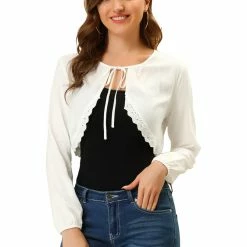 Allegra K Women's Bolero Shrugs Lace Trim Business Office Open Front Crop Cardigan