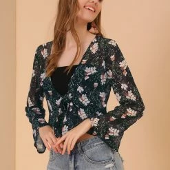 Allegra K Women's Floral Semi Sheer Elegant Tie Front Bolero Chiffon Shrug Top 13 Allegra K Women's Floral Semi Sheer Elegant Tie Front Bolero Chiffon Shrug Top