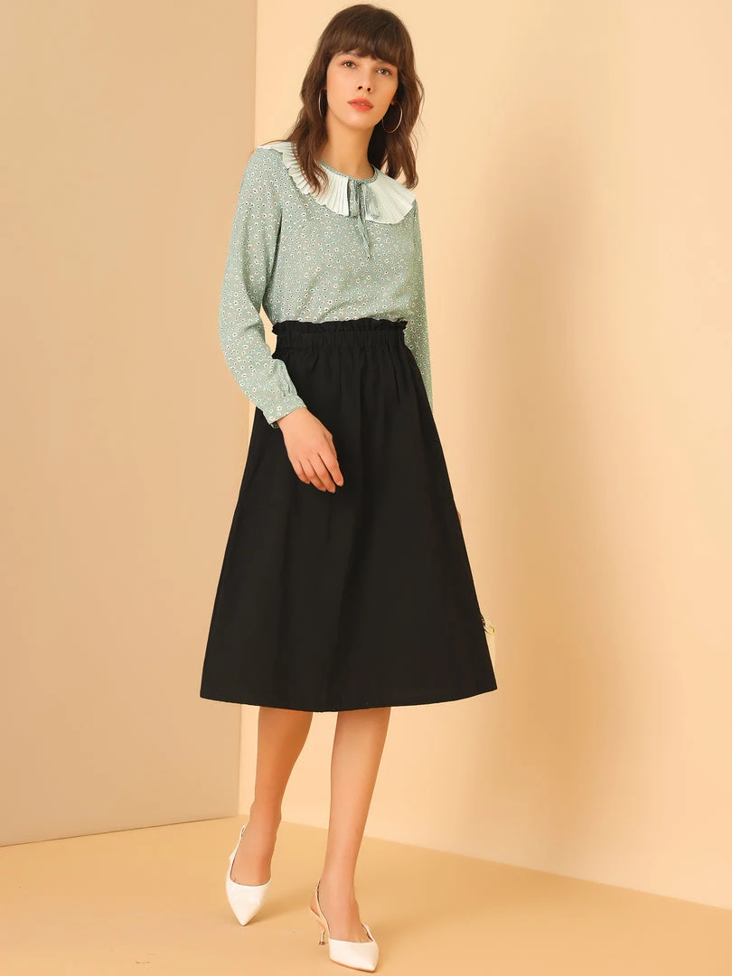 Allegra K Women's Contrast Pleated Collar Long Sleeve Chiffon Floral Blouse Top 6 Allegra K Women's Contrast Pleated Collar Long Sleeve Chiffon Floral Blouse Top