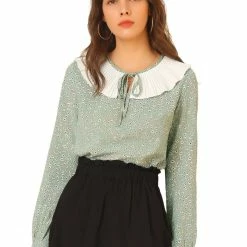 Allegra K Women's Contrast Pleated Collar Long Sleeve Chiffon Floral Blouse Top 10 Allegra K Women's Contrast Pleated Collar Long Sleeve Chiffon Floral Blouse Top