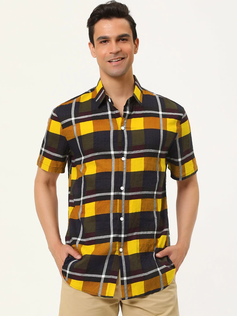 Allegra K Men's Plaid Shirt Short Sleeve Casual Regular Fit Button Down Point Collar Dress Shirts 47 Allegra K Men's Plaid Shirt Short Sleeve Casual Regular Fit Button Down Point Collar Dress Shirts