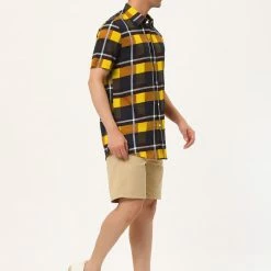 Allegra K Men's Plaid Shirt Short Sleeve Casual Regular Fit Button Down Point Collar Dress Shirts 97 Allegra K Men's Plaid Shirt Short Sleeve Casual Regular Fit Button Down Point Collar Dress Shirts