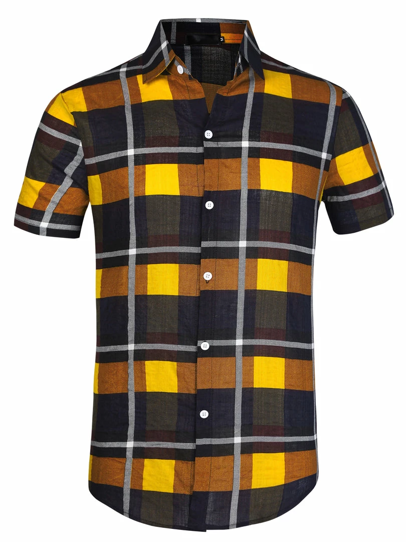 Allegra K Men's Plaid Shirt Short Sleeve Casual Regular Fit Button Down Point Collar Dress Shirts 46 Allegra K Men's Plaid Shirt Short Sleeve Casual Regular Fit Button Down Point Collar Dress Shirts