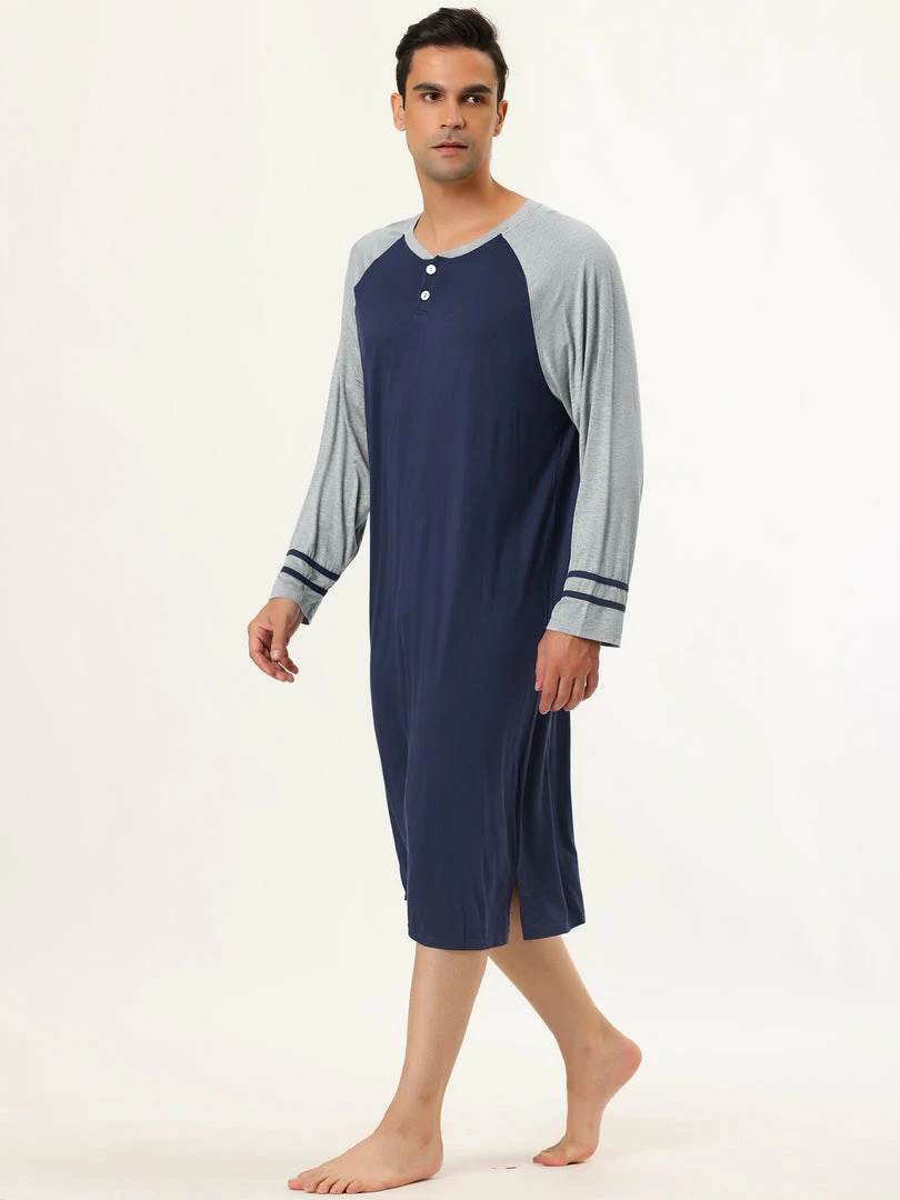 Allegra K Men's Nightshirts Contrast Color Henley Sleep Shirt Lounge Sleepwear Nightgown Pajamas 16 Allegra K Men's Nightshirts Contrast Color Henley Sleep Shirt Lounge Sleepwear Nightgown Pajamas
