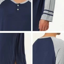Allegra K Men's Nightshirts Contrast Color Henley Sleep Shirt Lounge Sleepwear Nightgown Pajamas 53 Allegra K Men's Nightshirts Contrast Color Henley Sleep Shirt Lounge Sleepwear Nightgown Pajamas