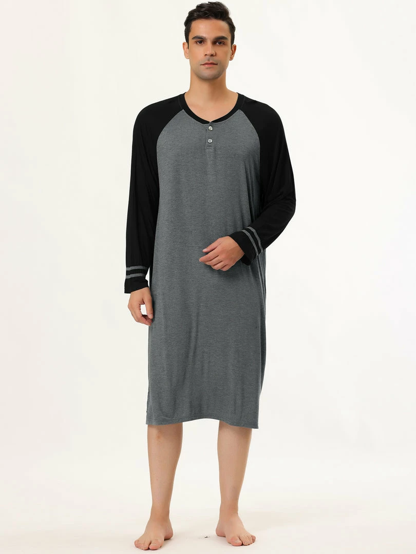 Allegra K Men's Nightshirts Contrast Color Henley Sleep Shirt Lounge Sleepwear Nightgown Pajamas 5 Allegra K Men's Nightshirts Contrast Color Henley Sleep Shirt Lounge Sleepwear Nightgown Pajamas