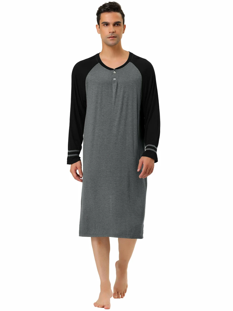 Allegra K Men's Nightshirts Contrast Color Henley Sleep Shirt Lounge Sleepwear Nightgown Pajamas 4 Allegra K Men's Nightshirts Contrast Color Henley Sleep Shirt Lounge Sleepwear Nightgown Pajamas
