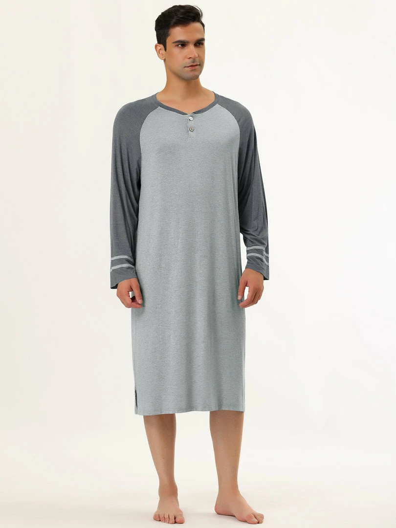 Allegra K Men's Nightshirts Contrast Color Henley Sleep Shirt Lounge Sleepwear Nightgown Pajamas 25 Allegra K Men's Nightshirts Contrast Color Henley Sleep Shirt Lounge Sleepwear Nightgown Pajamas