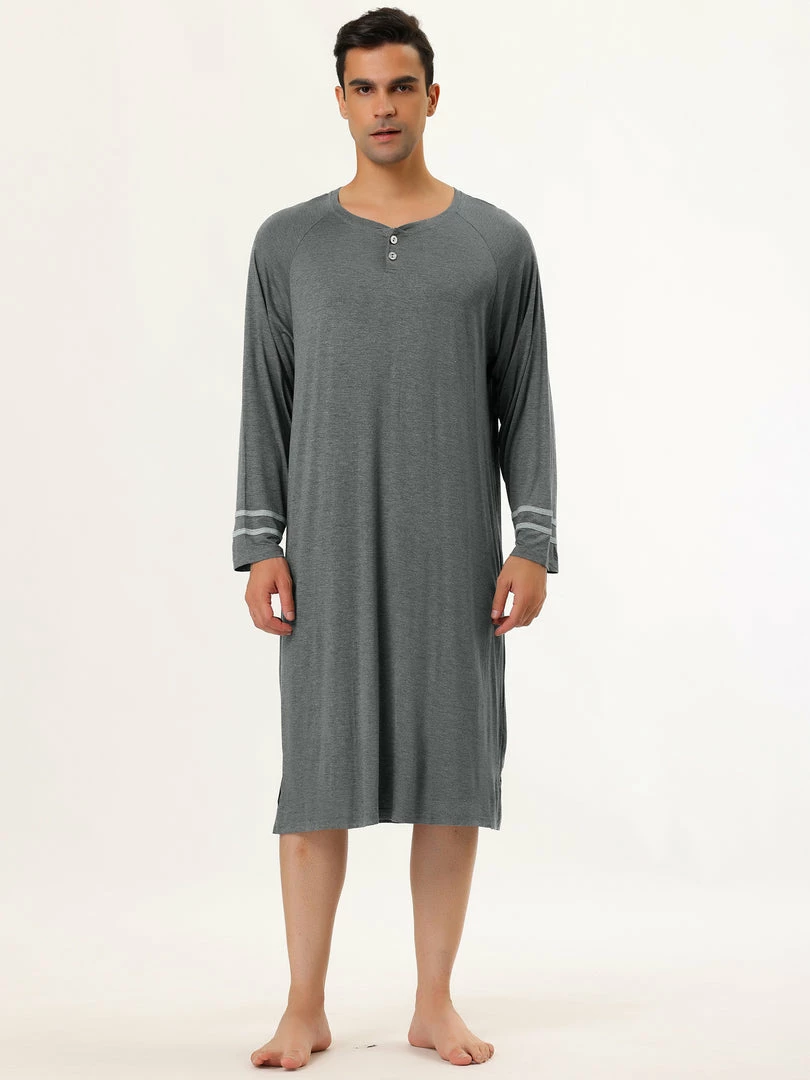 Allegra K Men's Nightshirts Contrast Color Henley Sleep Shirt Lounge Sleepwear Nightgown Pajamas 10 Allegra K Men's Nightshirts Contrast Color Henley Sleep Shirt Lounge Sleepwear Nightgown Pajamas