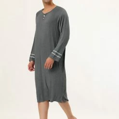Allegra K Men's Nightshirts Contrast Color Henley Sleep Shirt Lounge Sleepwear Nightgown Pajamas 46 Allegra K Men's Nightshirts Contrast Color Henley Sleep Shirt Lounge Sleepwear Nightgown Pajamas
