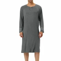 Allegra K Men's Nightshirts Contrast Color Henley Sleep Shirt Lounge Sleepwear Nightgown Pajamas 44 Allegra K Men's Nightshirts Contrast Color Henley Sleep Shirt Lounge Sleepwear Nightgown Pajamas
