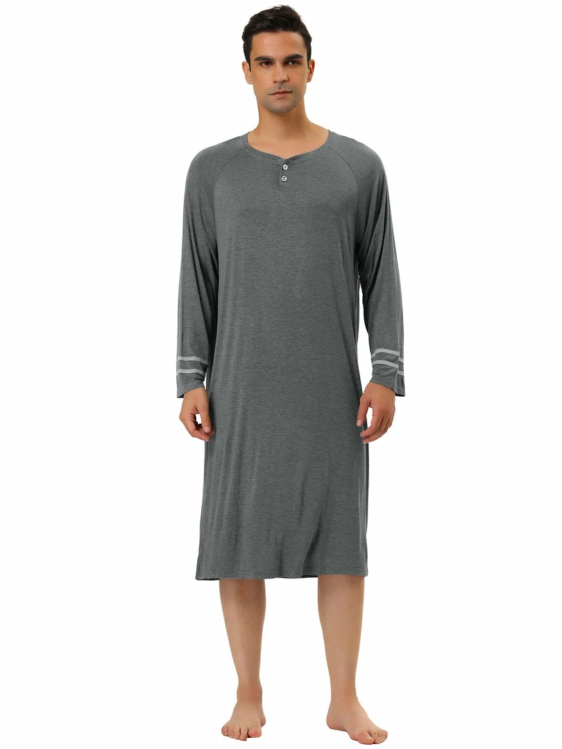 Allegra K Men's Nightshirts Contrast Color Henley Sleep Shirt Lounge Sleepwear Nightgown Pajamas 9 Allegra K Men's Nightshirts Contrast Color Henley Sleep Shirt Lounge Sleepwear Nightgown Pajamas