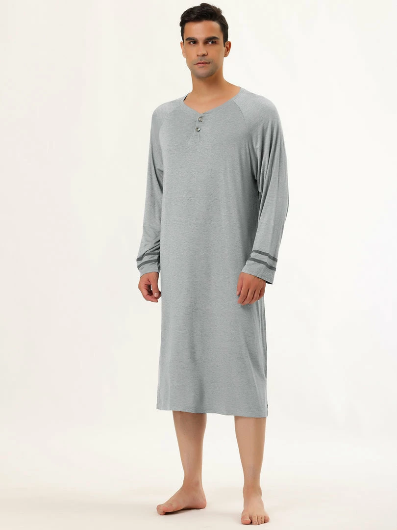 Allegra K Men's Nightshirts Contrast Color Henley Sleep Shirt Lounge Sleepwear Nightgown Pajamas 35 Allegra K Men's Nightshirts Contrast Color Henley Sleep Shirt Lounge Sleepwear Nightgown Pajamas