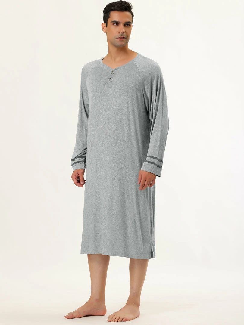 Allegra K Men's Nightshirts Contrast Color Henley Sleep Shirt Lounge Sleepwear Nightgown Pajamas 36 Allegra K Men's Nightshirts Contrast Color Henley Sleep Shirt Lounge Sleepwear Nightgown Pajamas
