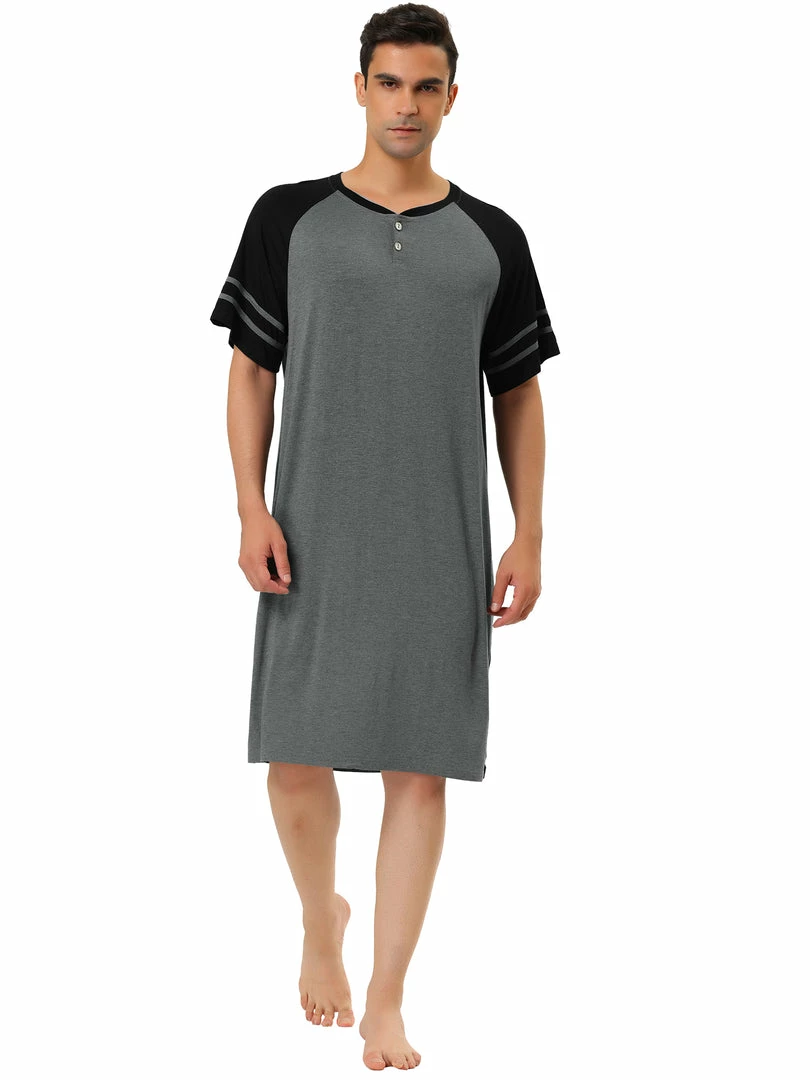 Allegra K Men's Nightshirts Contrast Color Henley Sleep Shirt Lounge Sleepwear Nightgown Pajamas 29 Allegra K Men's Nightshirts Contrast Color Henley Sleep Shirt Lounge Sleepwear Nightgown Pajamas