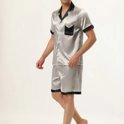 Allegra K Men's Satin Pajamas Set Short Sleeve Contrast Color Button Down Nightwear Sleep Sets Pjs 21 Allegra K Men's Satin Pajamas Set Short Sleeve Contrast Color Button Down Nightwear Sleep Sets Pjs