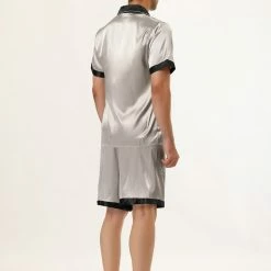 Allegra K Men's Satin Pajamas Set Short Sleeve Contrast Color Button Down Nightwear Sleep Sets Pjs 22 Allegra K Men's Satin Pajamas Set Short Sleeve Contrast Color Button Down Nightwear Sleep Sets Pjs