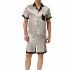 Allegra K Men's Satin Pajamas Set Short Sleeve Contrast Color Button Down Nightwear Sleep Sets Pjs 19 Allegra K Men's Satin Pajamas Set Short Sleeve Contrast Color Button Down Nightwear Sleep Sets Pjs