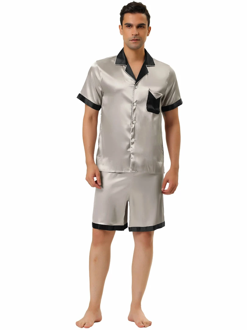 Allegra K Men's Satin Pajamas Set Short Sleeve Contrast Color Button Down Nightwear Sleep Sets Pjs 9 Allegra K Men's Satin Pajamas Set Short Sleeve Contrast Color Button Down Nightwear Sleep Sets Pjs